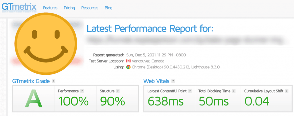 Gtmetrix speed score on Beaver Builder