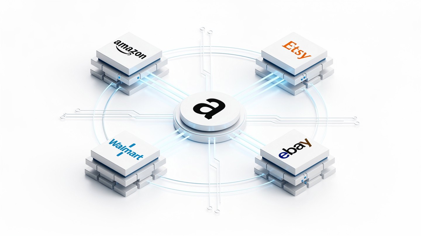 Omnichannel ecommerce marketplace management strategy connecting Amazon, Walmart, eBay, and Etsy