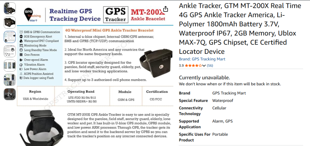 gps ankle tracker listing amazon